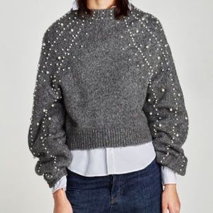 Zara Faux Pearl Embellished Cropped Sweater!